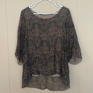 Tiziano Zorzan Brown Tone 3/4 Sleeve Semi-Sheer Hi-Low Blouse Size Medium